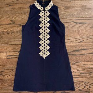navy and gold callista high collar dress - xs